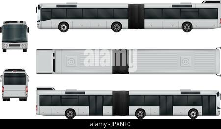 Articolato bus città illustrazione vettoriale. Il trasporto urbano isolato su bianco. La possibilità di modificare facilmente il colore. Vista dal lato posteriore, anteriore superiore. Illustrazione Vettoriale