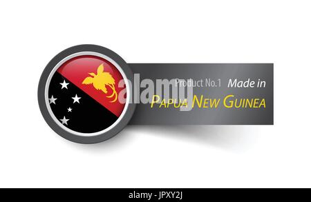 Icona bandiera ed etichetta con testo made in Papua Nuova Guinea . Illustrazione Vettoriale