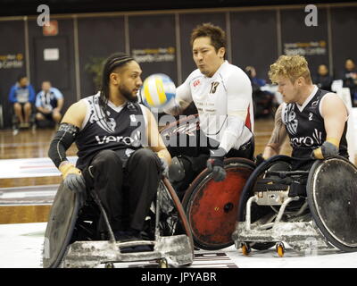 3 agosto 2017, Sydney Olympic Park, Australia. 2017 GIO Rugby in carrozzina Campionato Nazionale e Gio 2018 IWRF sedia a rotelle Rugby World Championship Test ufficiale evento - Giappone vs Nuova Zelanda Credito: PhotoAbility/Alamy Live News Foto Stock