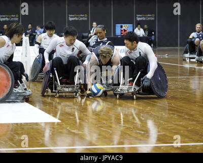 3 agosto 2017, Sydney Olympic Park, Australia. 2017 GIO Rugby in carrozzina Campionato Nazionale e Gio 2018 IWRF sedia a rotelle Rugby World Championship Test ufficiale evento - Giappone vs Nuova Zelanda Credito: PhotoAbility/Alamy Live News Foto Stock