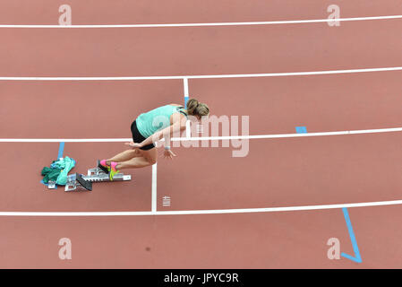 Queen Elizabeth Olympic Park, London, Regno Unito. Il 3 agosto 2017. IAAF Campionati del mondo. Gli atleti a sessioni di formazione il giorno prima il campionato inizia. Credito: Matteo Chattle/Alamy Live News Foto Stock