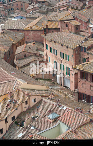 Una vista sui tetti di Siena dalla Torre del Mangia, Palazzo Publico, Siena, Italia Foto Stock