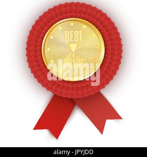 Oro miglior prezzo badge con nastro rosso su sfondo bianco. Il design del vettore. Eps 10 Illustrazione Vettoriale