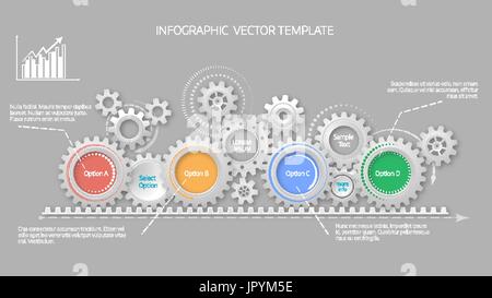Concetto di Timeline con ingranaggi elementi. 4 opzioni. Modello infografico. Il design del coperchio. eps 10 illustrazione vettoriale. Illustrazione Vettoriale