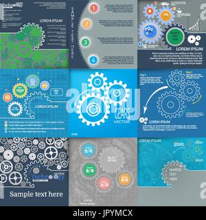 Vettore di grandi set. Infografico circolare. Grafico, Diagramma grafico con gli ingranaggi. Coprire template vettoriale. Illustrazione Vettoriale
