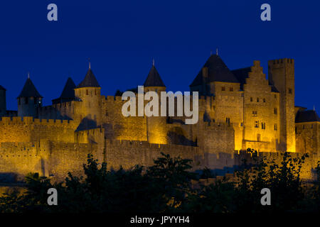 Nightfall in Carcassonne, Aude, Francia Foto Stock