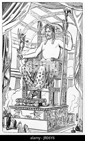 Vecchia illustrazione di Giove Olimpo di perdita Fidia statua. Creato da Jackson dopo Quatremère la ricerca filologica, pubblicato il Magasin pittoresco, Foto Stock