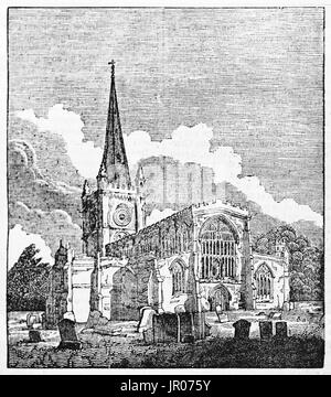 Vecchio vista della chiesa della Santa Trinità, Stratford-upon-Avon, Inghilterra. Da autore non identificato, pubblicato il Magasin pittoresco, Parigi, 1833. Foto Stock