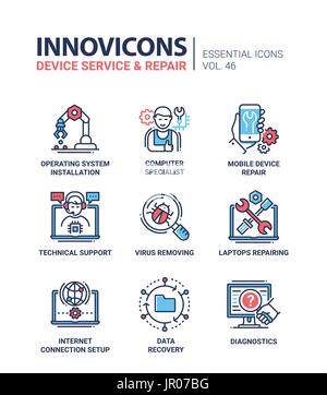 Dispositivo Service - moderno vettore linea design set di icone. Illustrazione Vettoriale