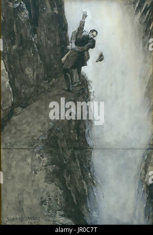 SIDNEY PAGET (1860-1908) Illustratore Inglese. "Holmes e Moriarty in una lotta mortale al bordo delle cascate di Reichenbach' dalla Strand Magazine nel dicembre 1893 Foto Stock