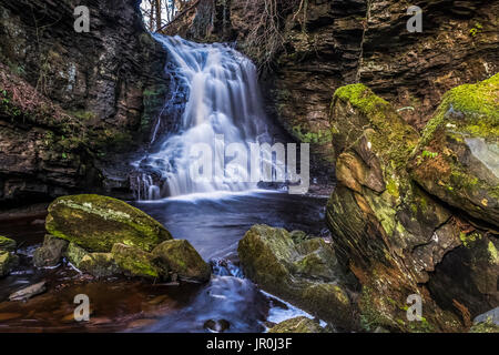 Hareshaw Linn cascata, nei pressi di Bellingham; Northumberland, Inghilterra Foto Stock