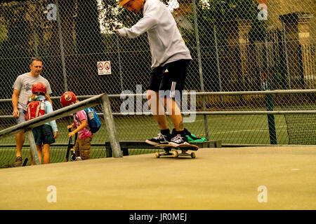 Skateboarders in skate pan Foto Stock