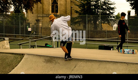 Skateboarders in skate pan Foto Stock