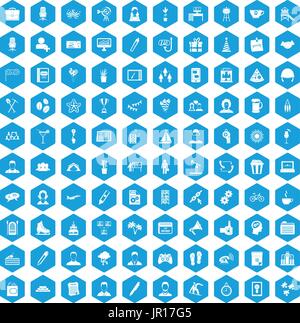 100 team building set di icone blu Illustrazione Vettoriale
