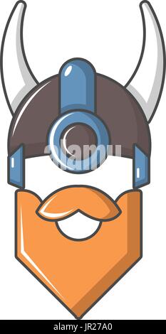 Viking nel casco cornuto icona, stile cartoon Illustrazione Vettoriale