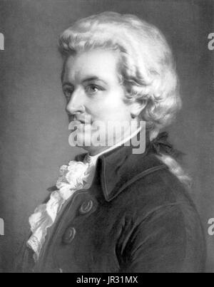 Wolfgang Amadeus Mozart (Gennaio 27, 1756 - 5 dicembre 1791) era un prolifico e influente compositore d'epoca classica. Egli ha composto oltre 600 opere, molti hanno riconosciuto come pinnacoli di sinfonico, concertante, camera, operistica, e musica corale. Egli è tra i più universalmente popolari di compositori di musica classica. Mozart è stato un bambino prodigio autorità sulla tastiera e violino, ha composto da cinque anni di età e eseguita prima di royalty europea. A 17, è stato assunto come un musicista di corte di Salisburgo, ma durante la visita a Vienna nel 1781, egli è stato respinto. Egli ha scelto di soggiornare nella capitale, dove si è raggiunta Foto Stock