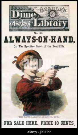 Nel 1860, gli editori Erasto e Irwin Beadle ha rilasciato una serie di tascabili economici, Beadle di romanzi dime. Romanzi dime di varie dimensioni, anche nella prima serie Beadle, ma sono state in gran parte circa 6.5 da 4,25 pollici con 100 pagine. Le prime 28 sono state pubblicate senza una copertura illustrazione, in un color salmone involucro di carta. Un woodblock stampa è stato aggiunto in questione 29, ed il primo 28 sono stati ristampati con copertine illustrate. I libri sono stati prezzati, naturalmente, a dieci centesimi. La maggior parte delle storie di frontiera erano racconti ristampato da numerosi periodici nella storia documenti e altre fonti, ma molti sono stati ori Foto Stock