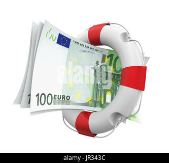 Euro e salvagente isolato Foto Stock