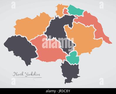 North Yorkshire Inghilterra mappa con gli stati e le moderne forme rotonde Illustrazione Vettoriale