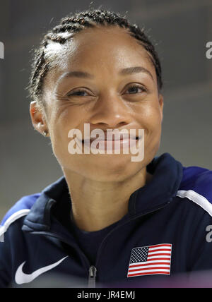 Stati Uniti d'America's Allyson Felix, durante la conferenza stampa a Londra Stadium davanti a la IAAF Campionati del mondo che inizia il venerdì. Foto Stock