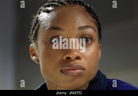 Stati Uniti d'America's Allyson Felix, durante la conferenza stampa a Londra Stadium davanti a la IAAF Campionati del mondo che inizia il venerdì. Foto Stock