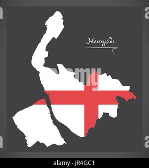 Mappa di Merseyside England Regno Unito con l'inglese bandiera nazionale illustrazione Illustrazione Vettoriale