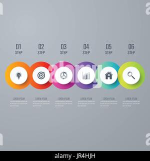 Infographics moderno sei cerchio del modello di processo Illustrazione Vettoriale