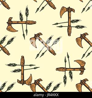 Ax e frecce seamless sfondo pattern,disegno a mano, illustrazione vettoriale Illustrazione Vettoriale