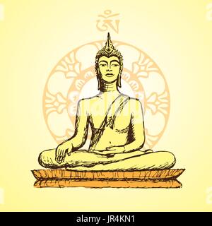 Disegnata a mano il Buddha in meditazione. Vettore Illustrazione Vettoriale