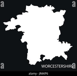 Worcestershire Inghilterra UK mappa black invertito illustrazione silhouette Illustrazione Vettoriale