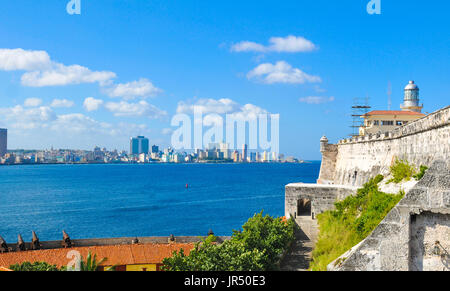 Panorama di Havana, Cuba come si vede dal Morro Castle (fortezza) Foto Stock