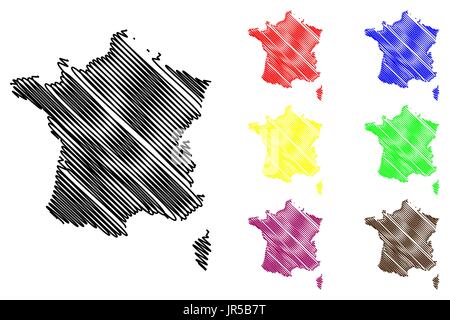 Mappa Francia illustrazione vettoriale, scribble schizzo mappa Francia Illustrazione Vettoriale