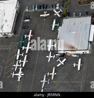 Vista aerea del private propellor aerei al Boeing Field di Seattle, nello Stato di Washington, USA Foto Stock