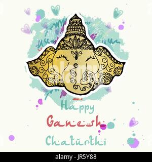 Illustrazione di festa del compleanno del dio indiano Ganesha Illustrazione Vettoriale