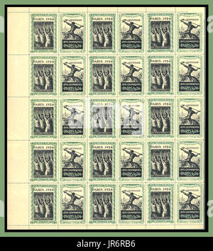 OLIMPIADI di PARIGI 1924 Foglio di francobolli francesi per commemorare le Olimpiadi di Parigi Francia 1924 Foto Stock
