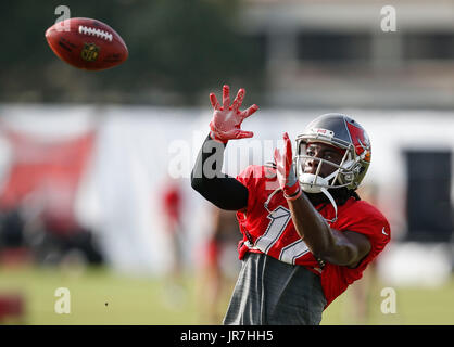 4 agosto 2017 - Florida, Stati Uniti - LOREN ELLIOTT | Orari .Tampa Bay Buccaneers wide receiver Donteea colorante (17) fa una dichiarazione delle catture durante il training camp in un luogo Buccaneer a Tampa, Florida, il venerdì, e il Agosto 4, 2017. (Credito Immagine: © Loren Elliott/Tampa Bay volte via ZUMA filo) Foto Stock