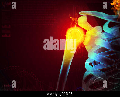 3D rendering spalla umana dolore con la parte anatomica di uno scheletro di spallamento Foto Stock