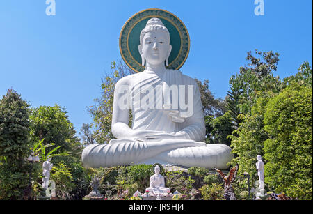 Una grande statua di Budda su uno sfondo di cielo blu. La pace, la tranquillità e il silenzio del concetto. Foto Stock