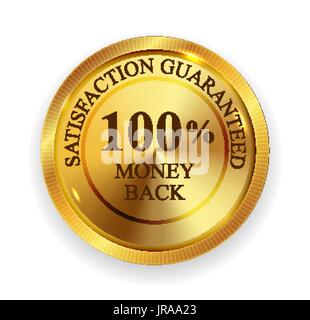 Premio Di Qualità 100% soldi indietro Medaglia d' Oro Icona segno di tenuta ISO Illustrazione Vettoriale