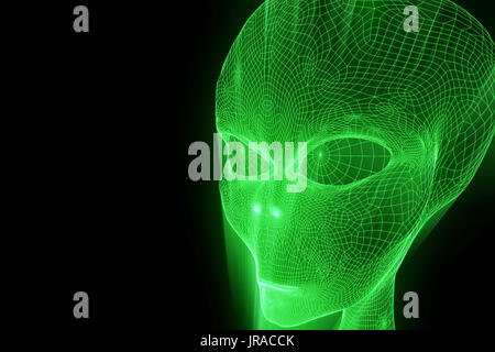 Alien in ologramma stile Wireframe. Bello il rendering 3D Foto Stock