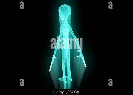 Alien in ologramma stile Wireframe. Bello il rendering 3D Foto Stock