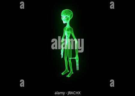 Alien in ologramma stile Wireframe. Bello il rendering 3D Foto Stock
