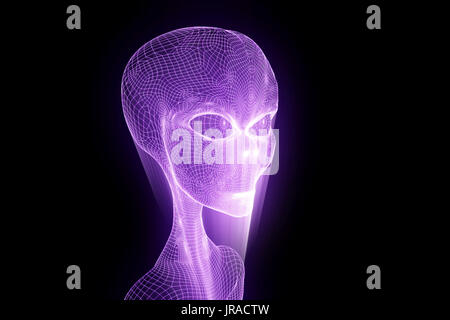 Alien in ologramma stile Wireframe. Bello il rendering 3D Foto Stock
