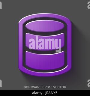 Metallica piana Software 3D icona. Viola di metallo lucido Database su sfondo grigio. EPS 10, il vettore. Illustrazione Vettoriale
