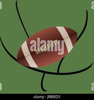 Pallone da Rugby Football americano con dettagli su obiettivo astratto e sfondo verde Illustrazione Vettoriale