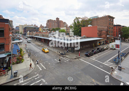 Strade vuote nel Quartiere Meatpacking vista in elevazione ed in New York. Questa zona è vicino alla linea alta. Foto Stock