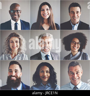 Collage di ritratti di un etnicamente composita miscelata e gruppo di età degli imprenditori focalizzati e imprenditrici Foto Stock