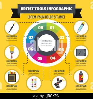 Strumento di artista concetto infografico, stile piatto Illustrazione Vettoriale