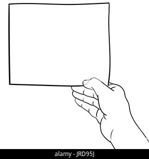 Mano bozzetto della mano che tiene la carta in bianco e nero e bianco di linea semplice illustrazione vettoriale per libro da colorare - Linea tracciata vettore Illustrazione Vettoriale