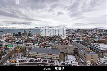 Winterscape di Reykjavik Foto Stock